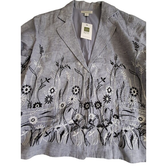 NWT Coldwater Creek Jacket Blazer‎ Women's XL Blue Linen Floral Embroidered Work - Picture 5 of 12